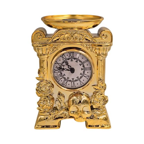 NEW Bath & Body Works Gold Skull Clock Pedestal 3-Wick Candle Holder Decor - Picture 1 of 10
